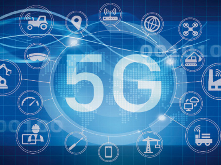 An illustration shows with icons how 5G can be used in different sectors