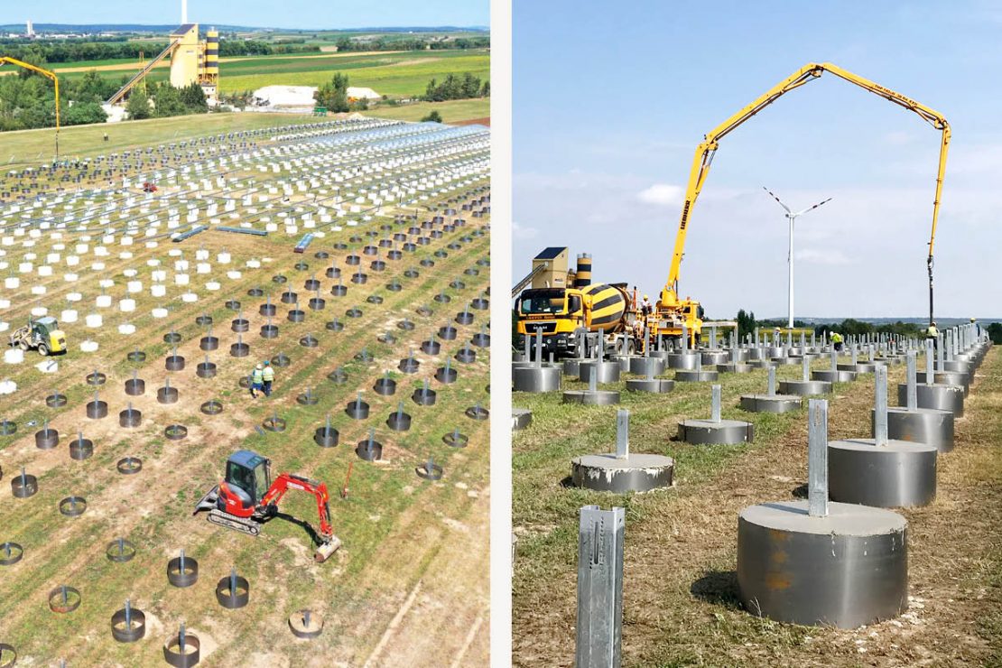 Auf dem Bild sieht den Bau der Photovoltaik-Freiflächenanlage Österreichs in Schönkirchen-Reyersdorf.