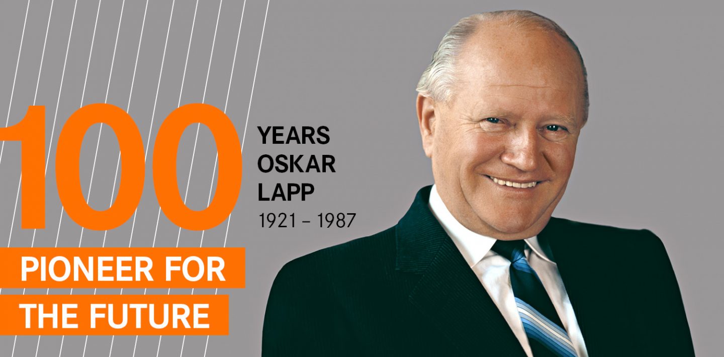 The picture shows a portrait of Oskar Lapp: Pionier, Entrepreneur, Family Man.