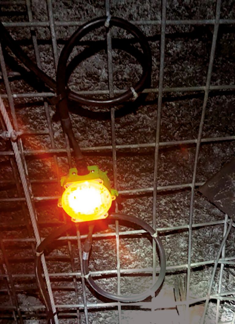 The picture shows a high-performance LED in an underground mine.
