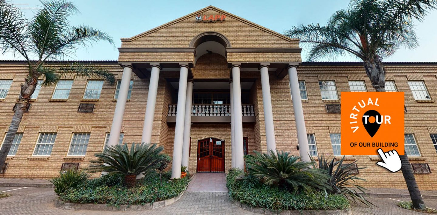 The picture shows the LAPP Southern Africa building with a “Virtual Tour” disruptor.