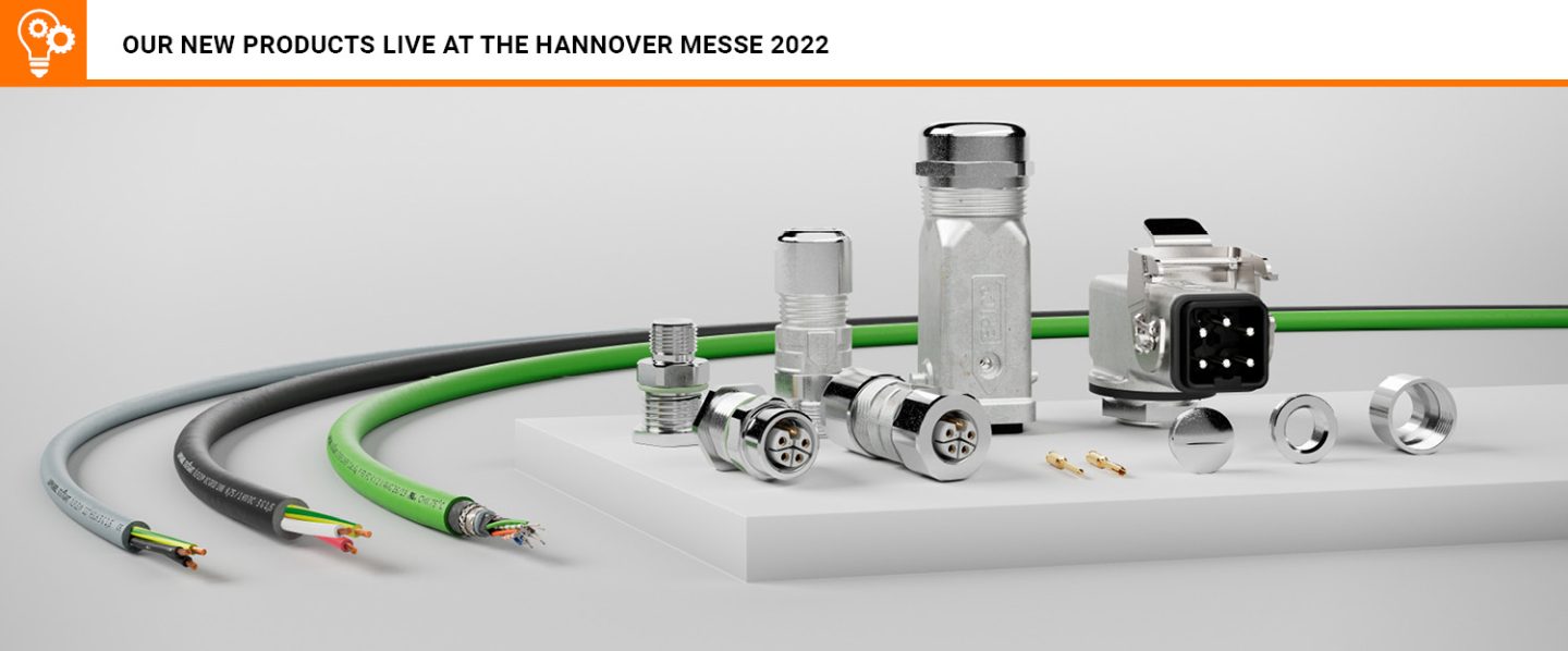 The picture shows the new products for the Hannover Messe 2022 from LAPP.