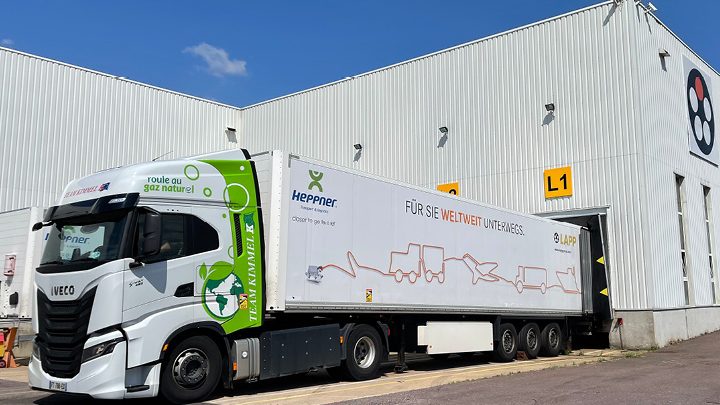 The picture shows a LAPP truck being loaded in front of the LAPP logistics center