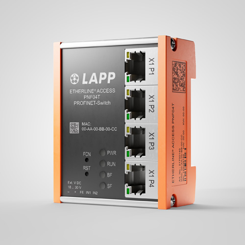 Industrielle Kommunikation von LAPP mit dem ETHERLINE ACCESS PNF PROFINET-Switch für zuverlässige industrielle Netzwerkanbindung.